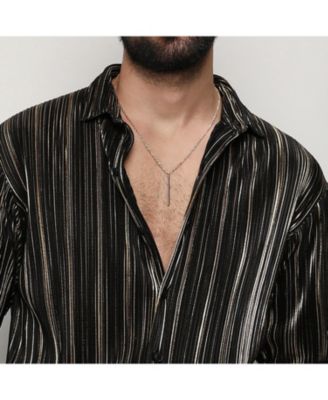 Men's Jet Black & Metallic Gold Pleat-Creased Shirt
