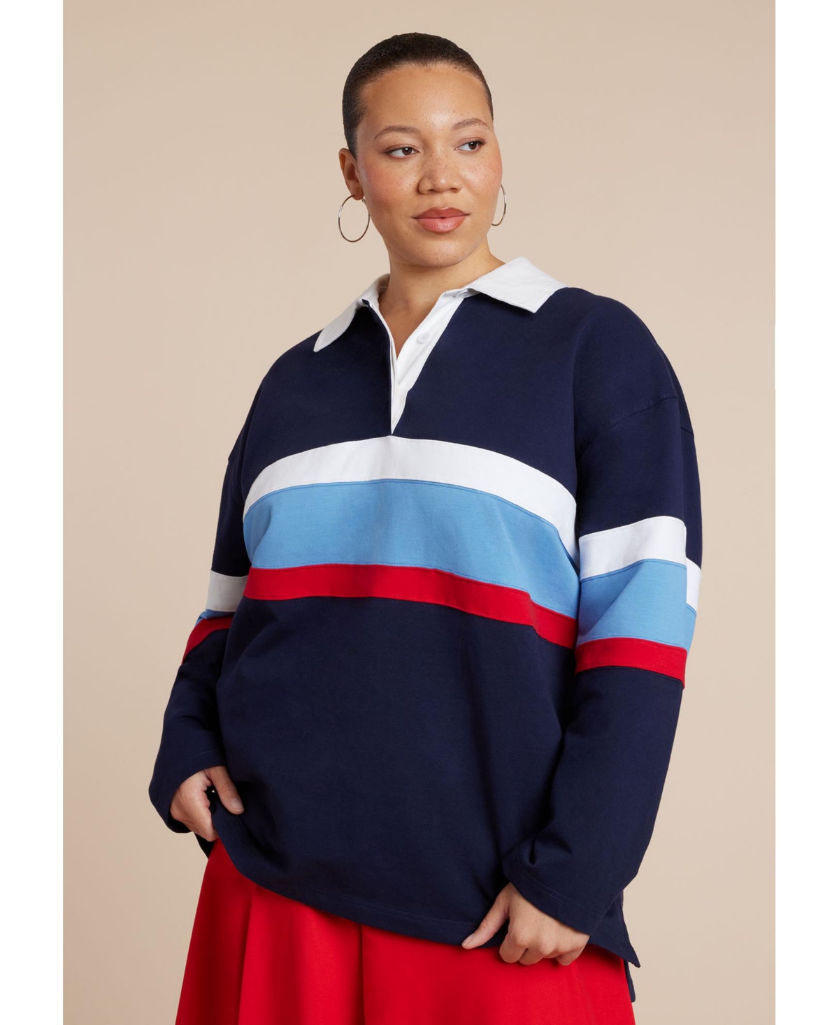 Eloquii Women's Striped Polo Shirt