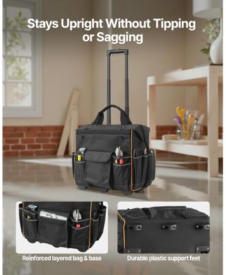 Rolling Tool Bag on Wheels, 110 lb Capacity, 25 Pockets, Heavy-Duty Tool Organizer with Telescoping Handle & Stable Base