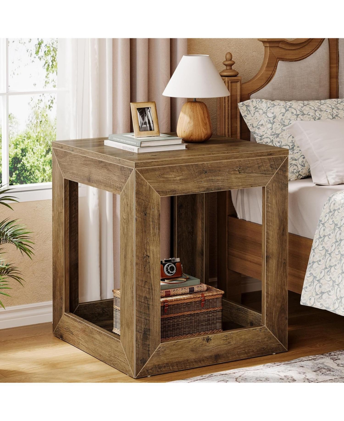 Tribesigns Farmhouse End Table Set of 2, 20" Large Square Side Table with Storage Shelf, Rustic Wood Nightstand for Bedroom, Living Room, and Off