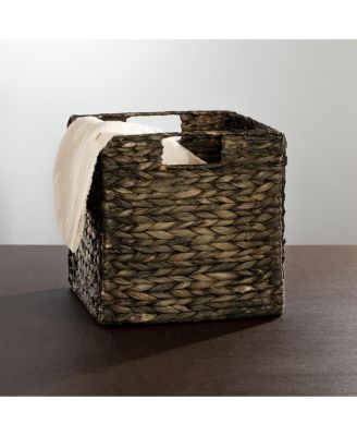 Hyacinth Woven Cube Bin Basket Organizer, Handles, 6 Pack, Black Wash
