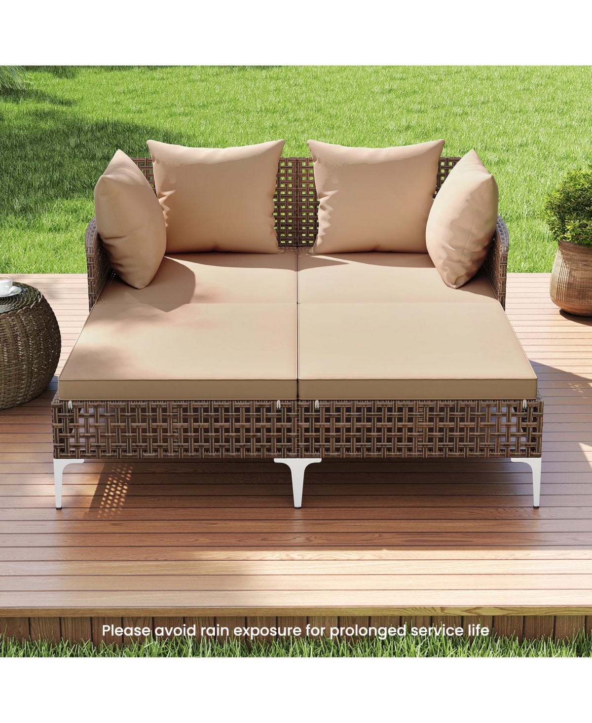 Wicker Rattan Double Daybed Lounger for Patio or Garden