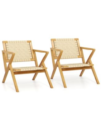 Teak Wood Patio Chair with Webbing Seat and Backrest