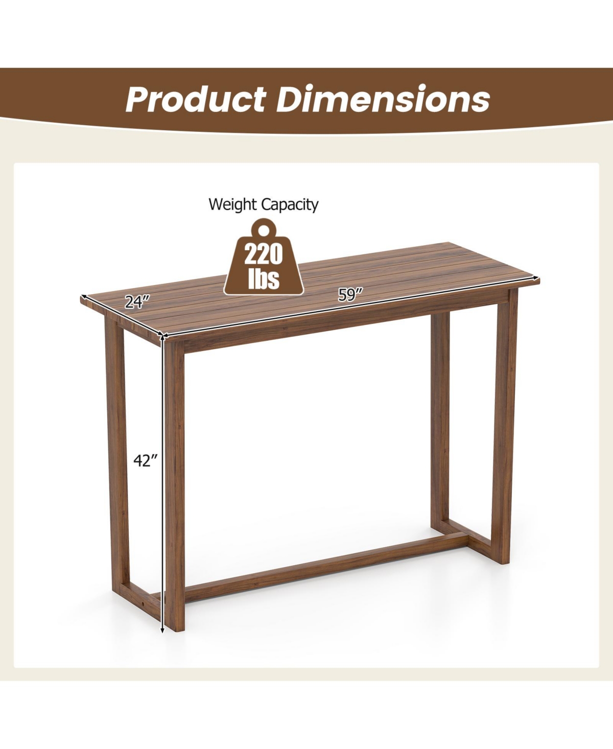 Slickblue 59 Inch Outdoor Bar Table with Slatted Top