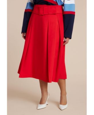 Women's Pleated Belted Midi Skirt