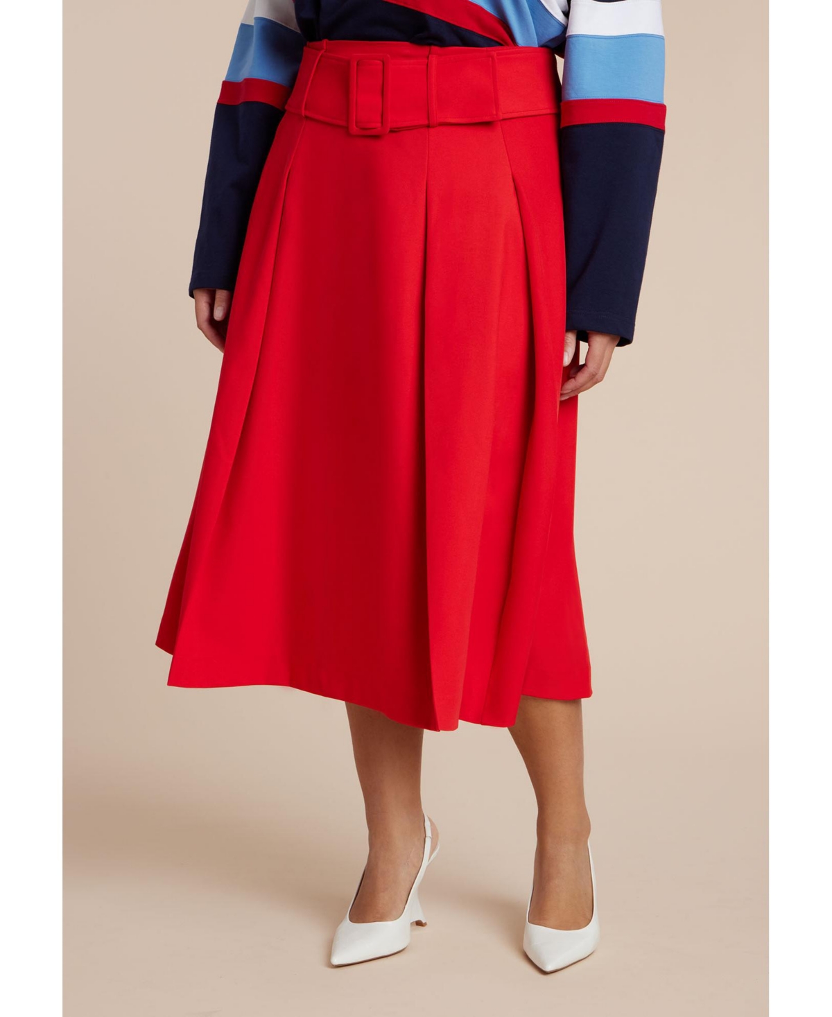 Eloquii Women's Pleated Belted Midi Skirt