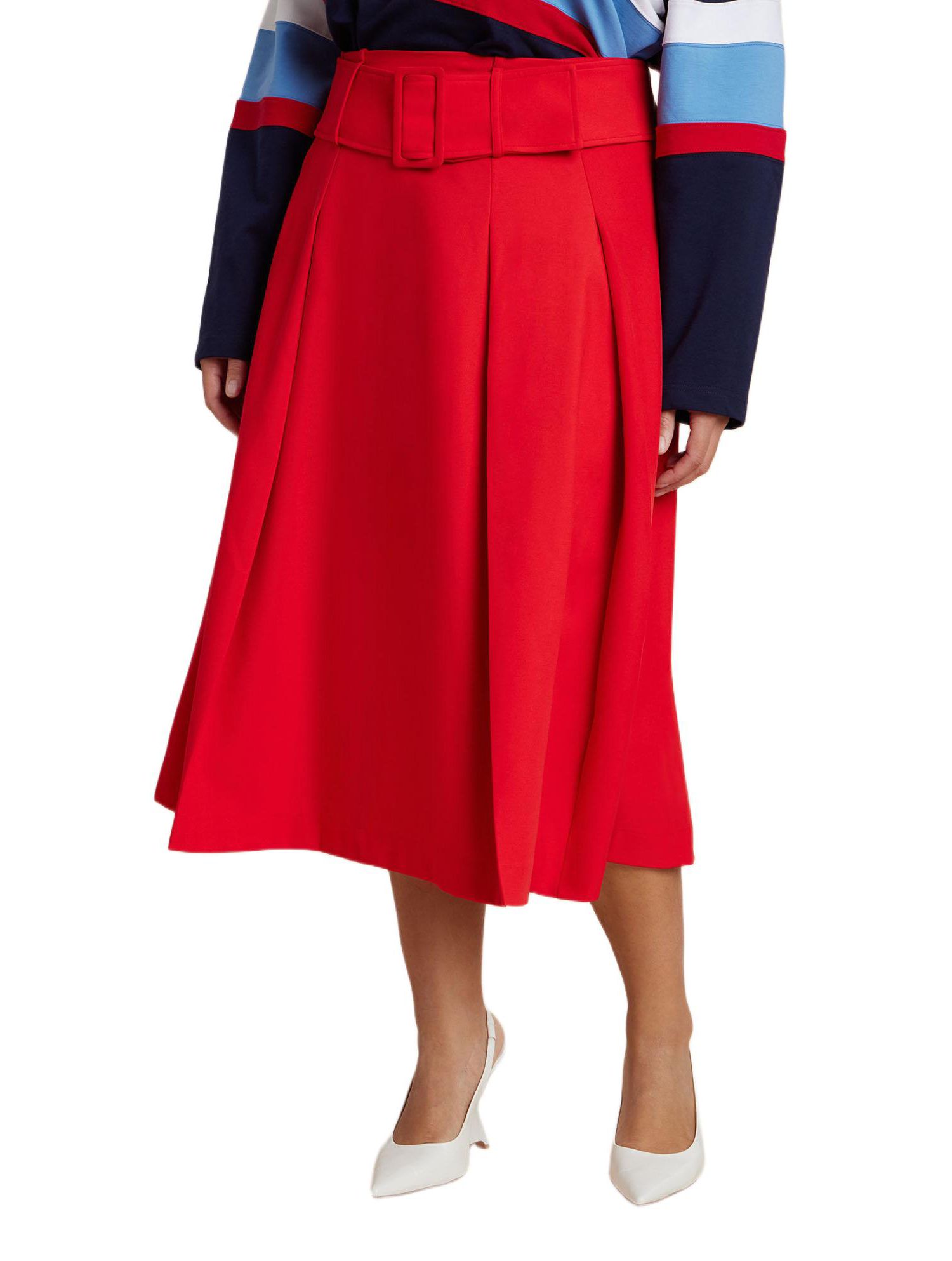 Women's Pleated Belted Midi Skirt