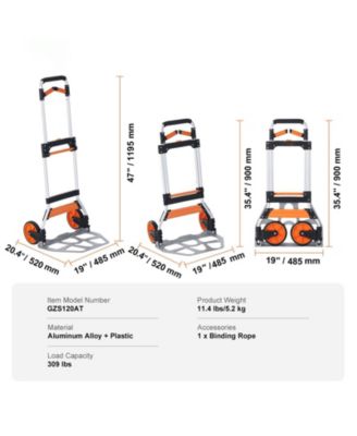 Folding Hand Truck, 309 lb Capacity, Aluminum Convertible Hand Truck & Dolly, Telescoping Handle, PP+TPR Wheels, Lightweight Cart