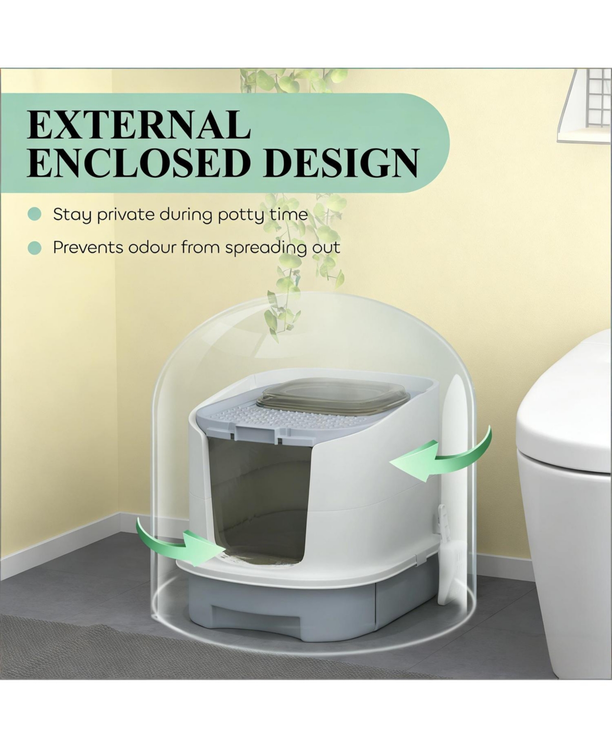 Aostirmotor Covered Cat Litter Box in Grey and White