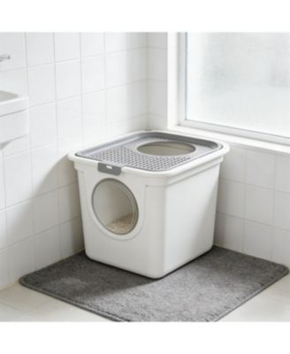 Cat Litter Box with Top Exit in White
