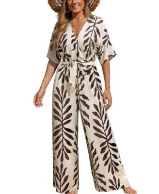 Women's Floral Print V-Necktie Front Jumpsuit