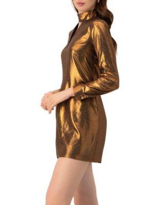 Women's Short Satin Dress with Keyhole Neckline