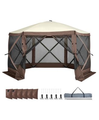 11.5 x 11.5FT Pop-Up Gazebo Screen Tent, 6-Sided Canopy with Privacy Wind Cloths, Mesh Windows, Mosquito Netting