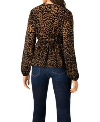 V-Neck Animal Print Blouse With Velvet Flock