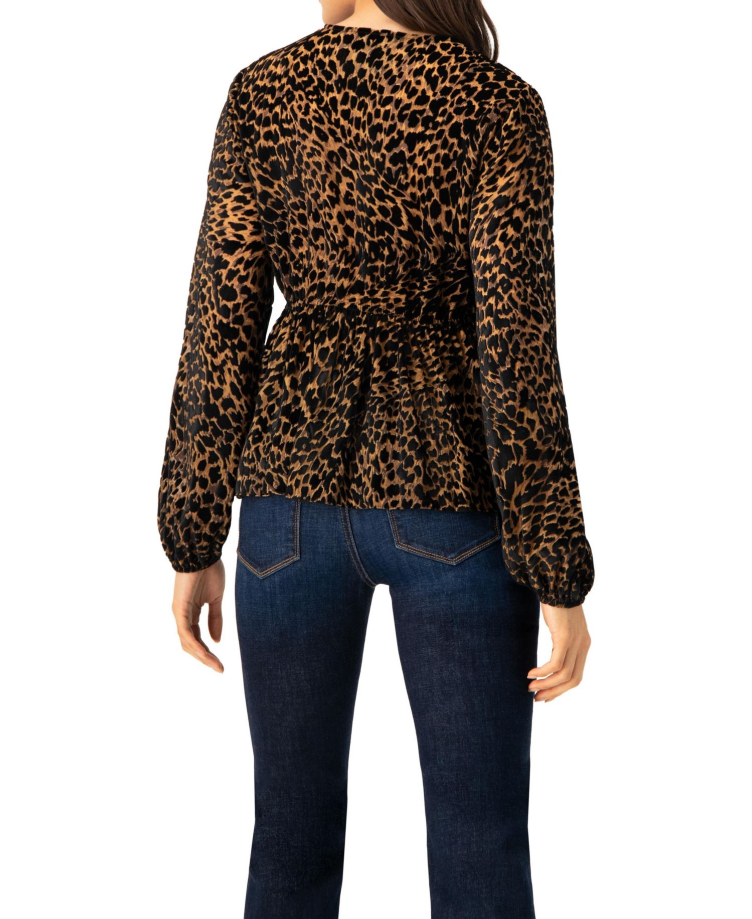 Women's V-Neck Animal Print Blouse With Velvet Flock