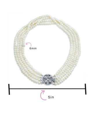Art Deco Style White Freshwater Cultured Pearl Statement Multi Strand Necklace Floral Clasp