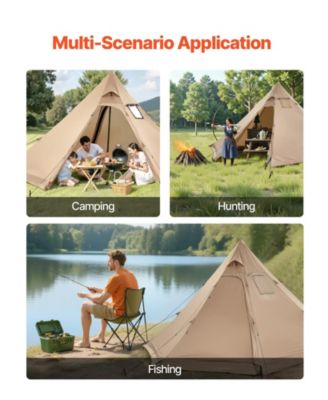 Hot Tent for 4 Persons, Waterproof Canvas Winter Tipi Tent with Stove Jack, Lightweight 4-Season Shelter