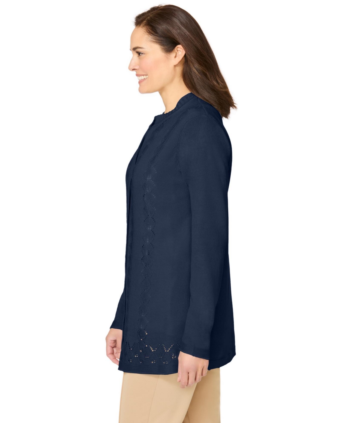 Woman Within Plus Long-Sleeve Pointelle Cardigan