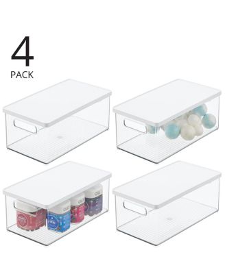 Plastic Storage Bin Box Container, Lid and Handles, 4 Pack, Clear/White