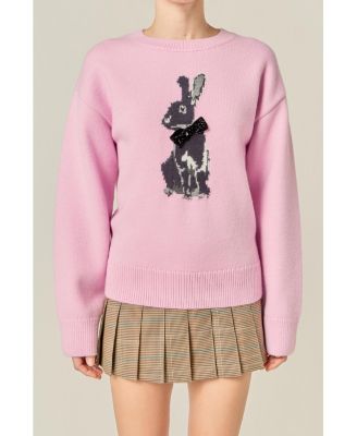 Women's Women's Bunny Rhinestone Bow Sweater