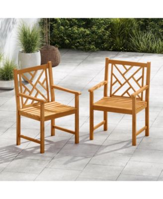 Set of 2 Outdoor Acacia Wood Dining Chairs with Cross Back