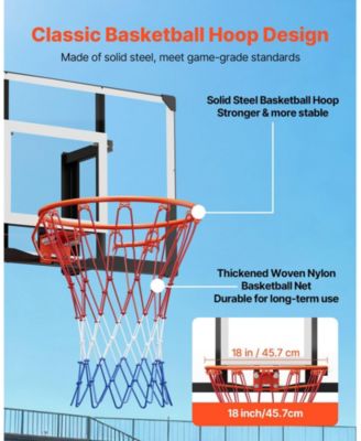 Wall-Mount Basketball Hoop, 44" PC Backboard with Solid Steel Frame, 0.08" Thick Backboard, Woven Nylon Net