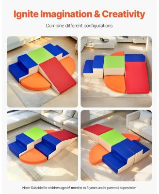 Foam Climbing Toys, 6-Piece Set, PU Leather Soft Play Blocks, Indoor Climb & Crawl Set, Easy Clean, 6M-3Y