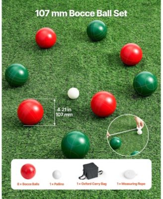 Bocce Ball Set, 107 mm, 8 Resin Balls + Pallino, Carry Bag & Measuring Rope, 2-8 Players
