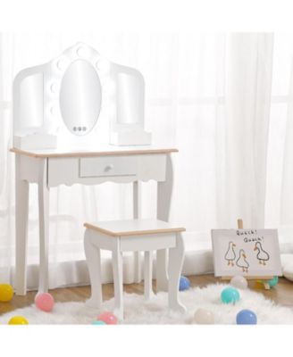 Kids Vanity Lighted Mirror - Little Girls Vanity Table and Stool - Kids Makeup for Bedrooms