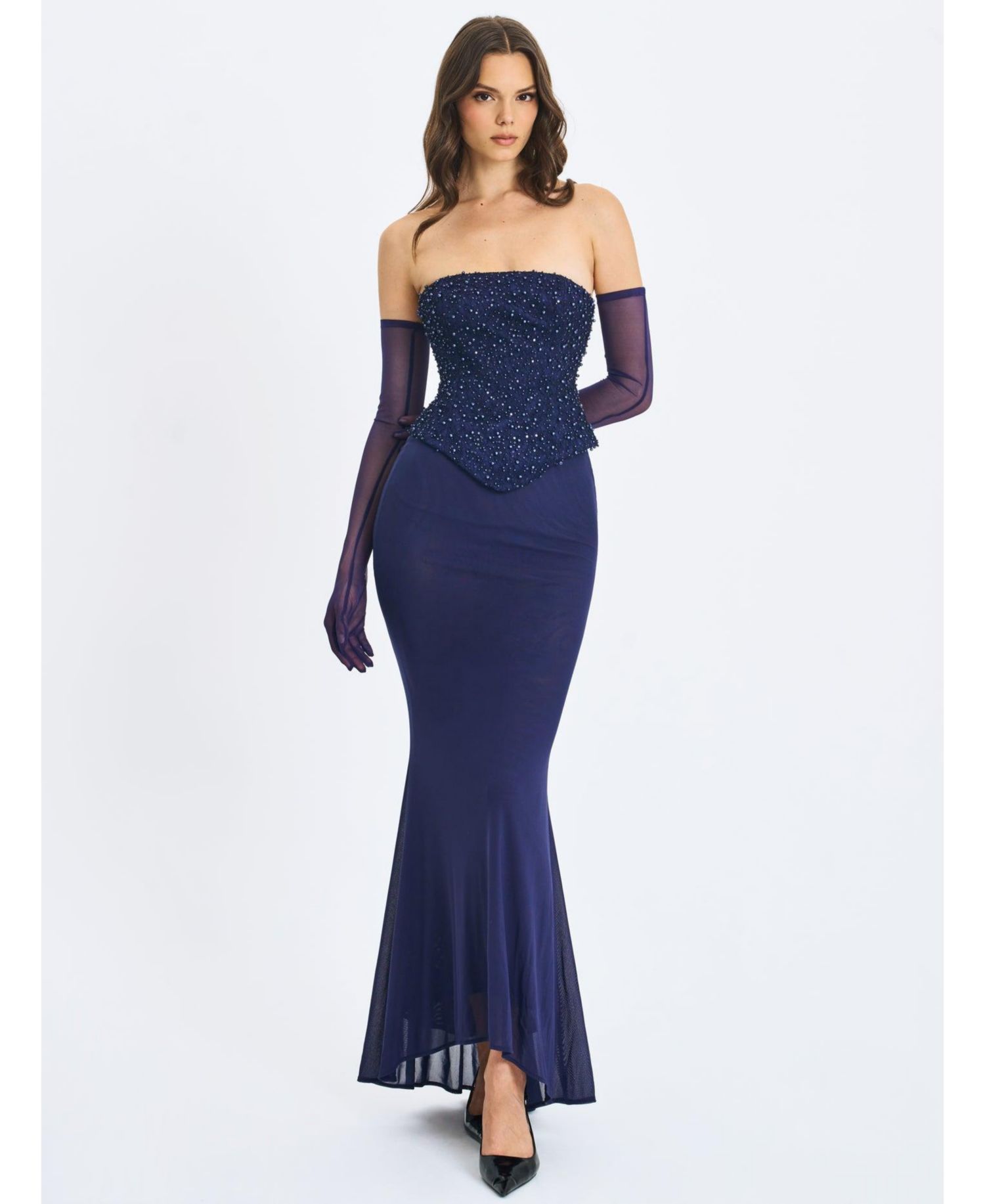 Women's Orabelle Beaded Peplum Mermaid Gown with Lace-up Back