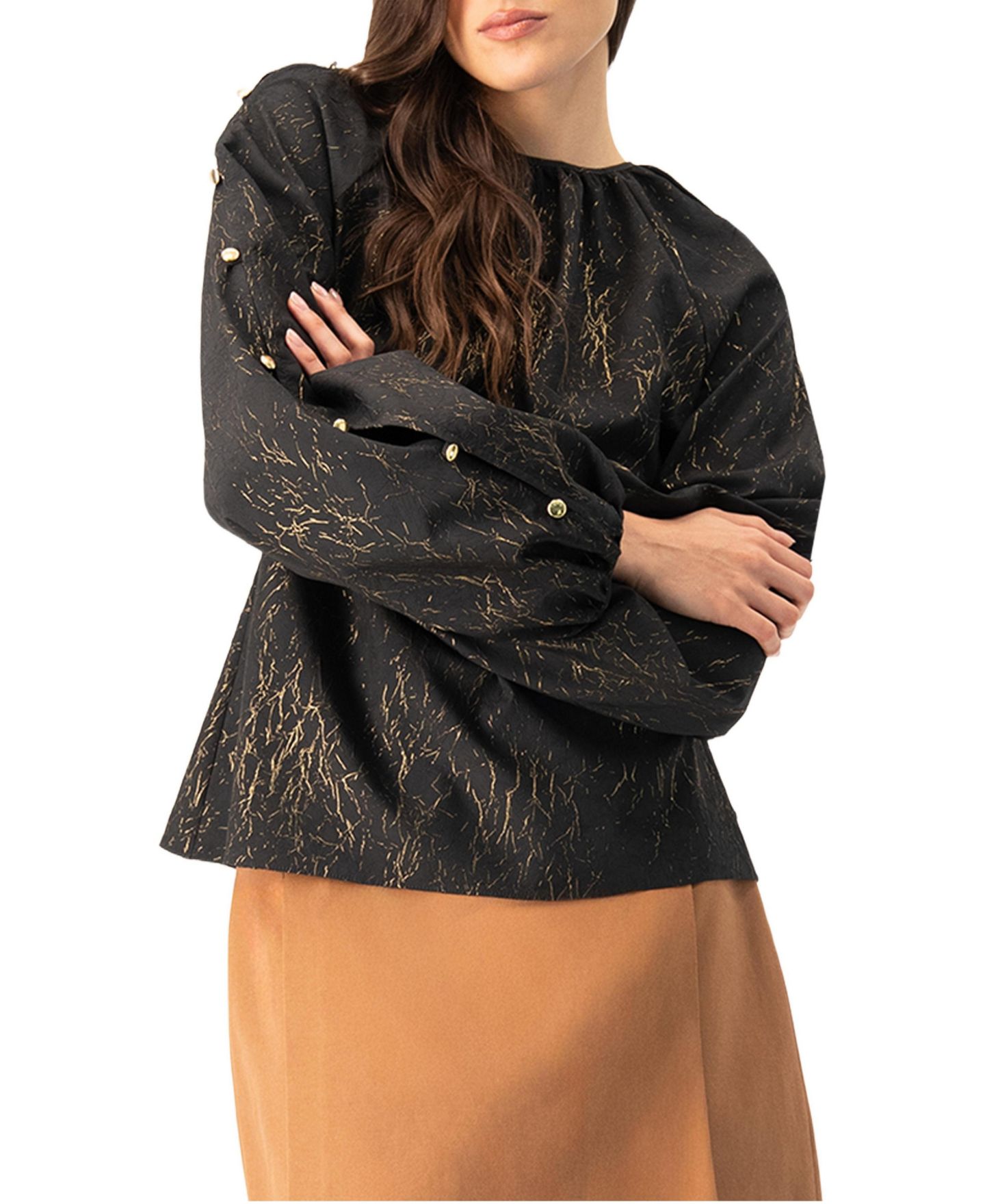 Женская блузка Ivonne Long Sleeve V-Neck, цвет: Чёрный — фото 1