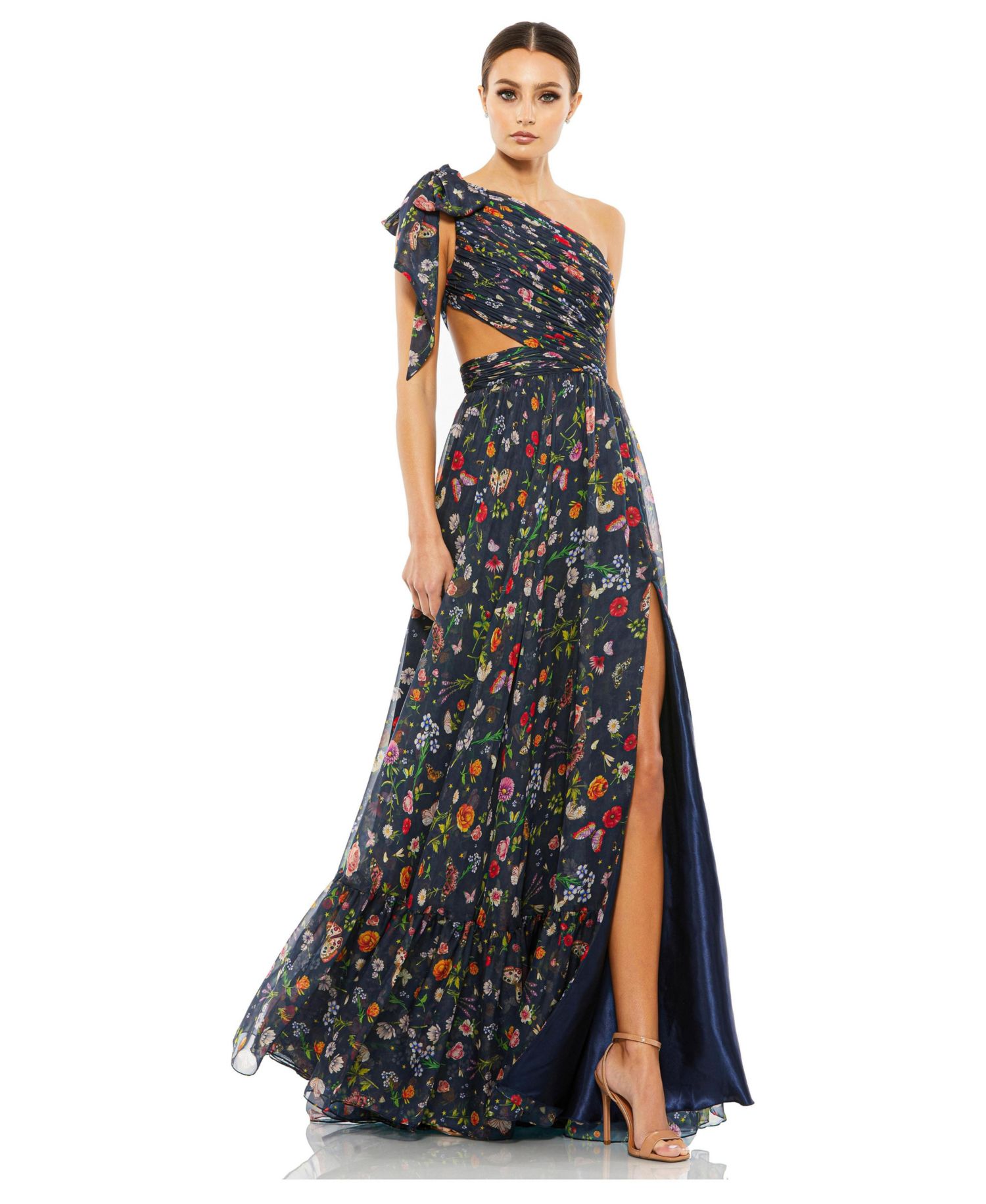 Petite One-Shoulder Cut-Out Flowy Gown