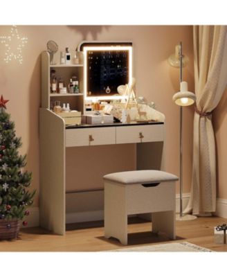 Vanity Desk Makeup Vanity Table 3 Lighting Color Adjustable Mirror and Charging Station Dressing Table Set for Bedrooms