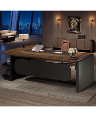 81-Inch L-Shaped Office Desk, Large Commercial Office Desk with Drawers and File Cabinet, Modern Professional Business Furniture