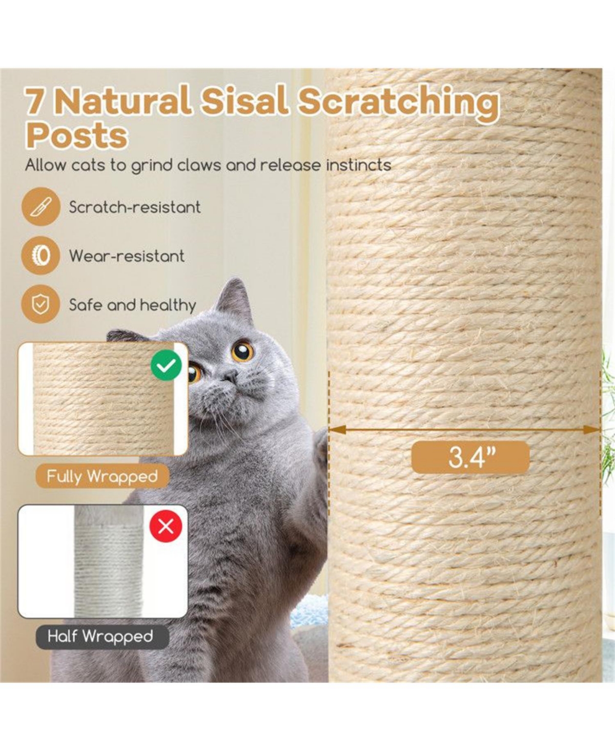 Aostirmotor 60" Tall Cat Tree with 2-Story Condo and Scratching Posts in Natural