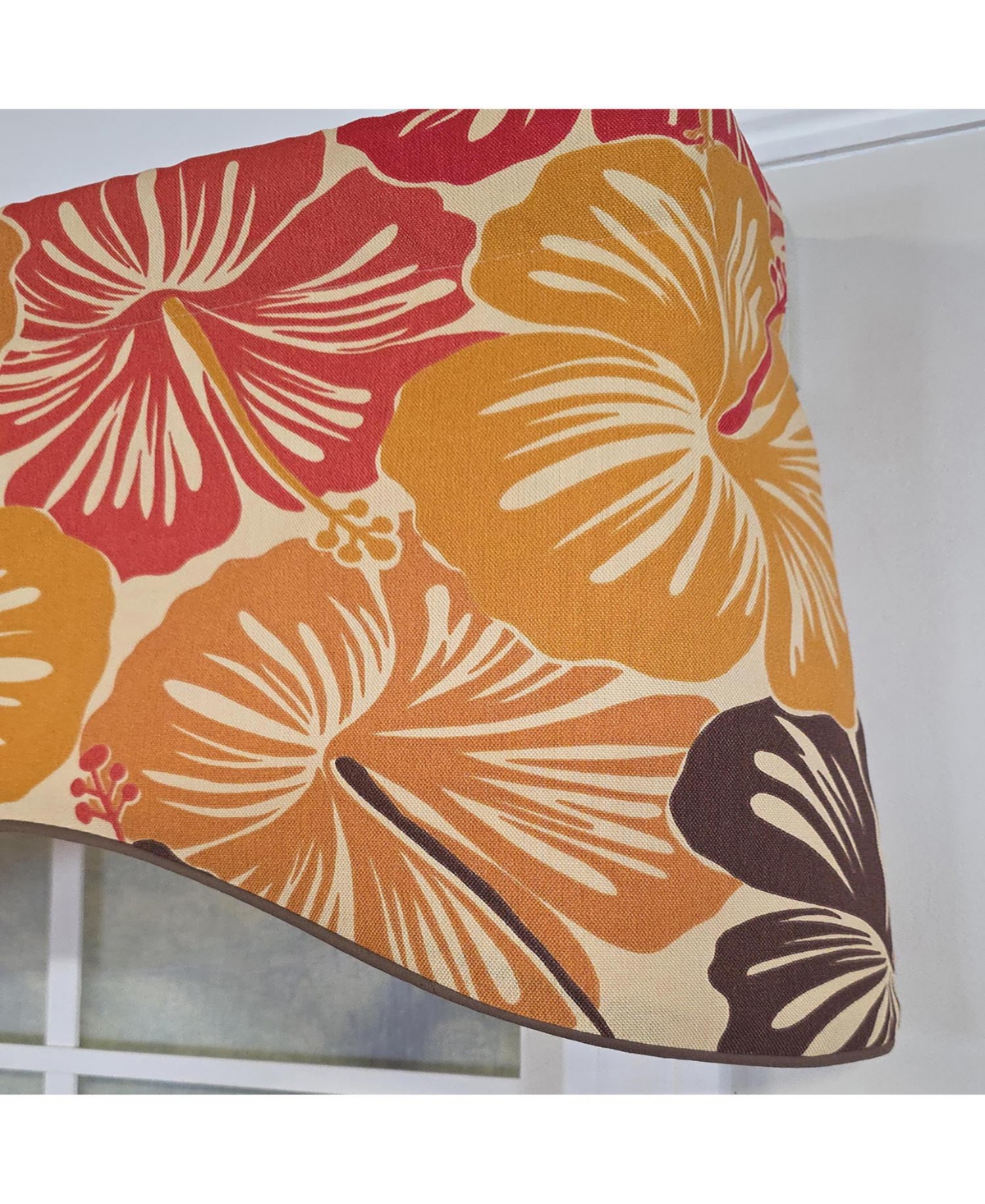 Rlf Home Wild Hibiscus Cornice 100% Cotton Rod Pocket Lined Window Valance 50" x 17" Multi
