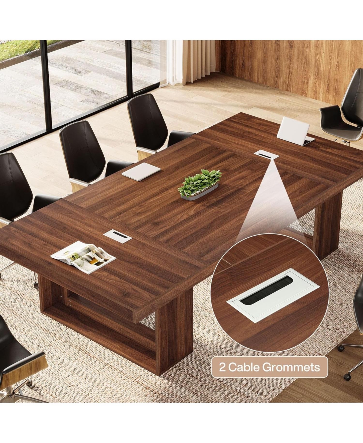 Tribesigns 8FT Conference Table for 10 People, 94.5" W Large Meeting Table with 2 Cable Grommet, Business Style Seminar Boardroom Podcast Tables