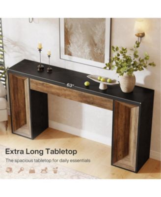 63" Console Table, Farmhouse Entryway Table with Dual-Tone Design, Rectangular Wood Sofa Table Behind The Couch, Narrow Entry Accent Table