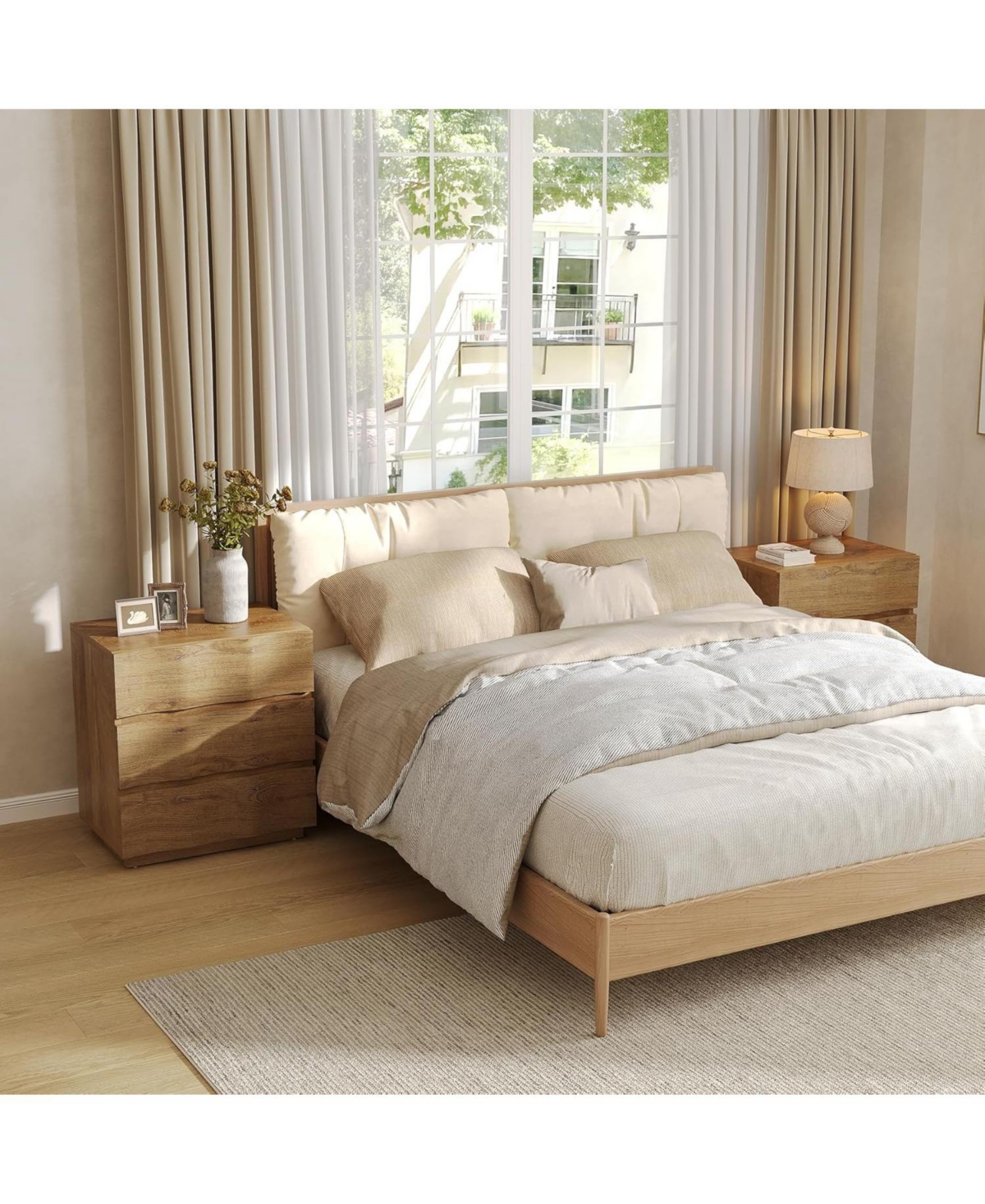 Tribesigns Fluted Nightstand, Side Table with 3 Drawers, Farmhouse Bedside Table, Wood Nightstand, Small Bedroom Dresser, Rustic Wood End Table