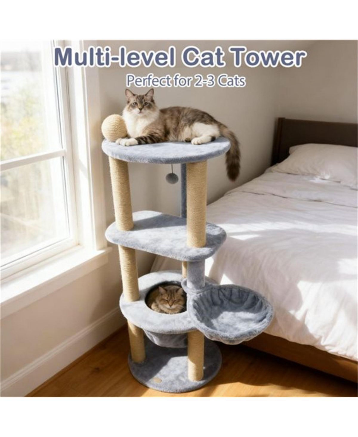 Aostirmotor 47"Tall Multi-Level Cat Tree with Scratching Posts in Light Grey