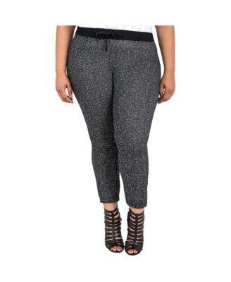 Plus Size Curvy Black Marled Yarn French Terry Jogger Pants