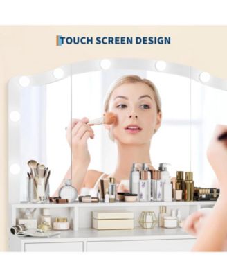 Large Vanity Desk  Mirror and Light - Dressing Table Set  for Bedrooms, Apartments, Easy to Assemble