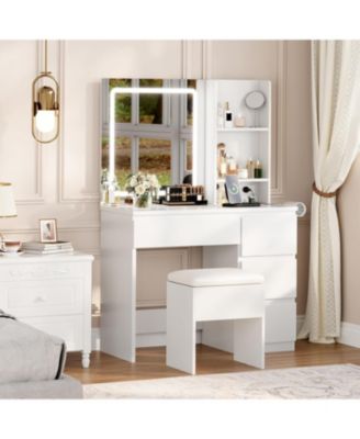 Vanity Desk  Mirror and Lights - Modern Makeup Dressing Table  for Bedrooms, Apartments, Easy to Assemble
