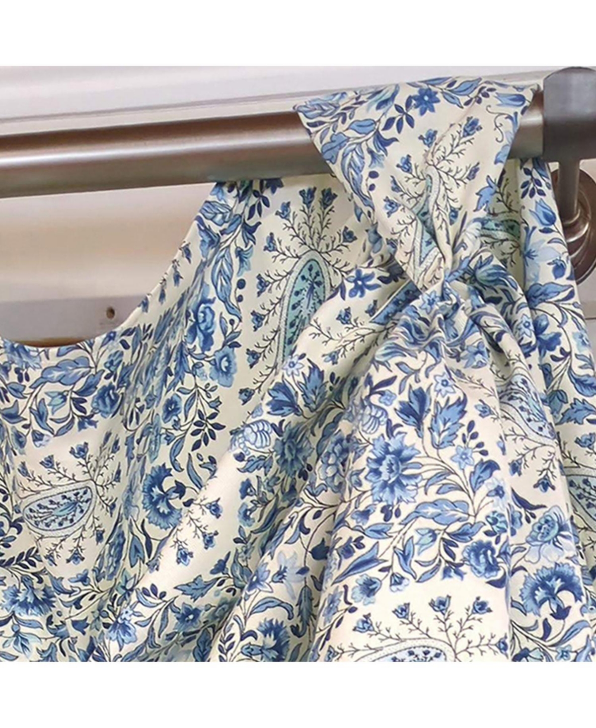 Rlf Home Paisley Verveine 3-s Victory 100% Cotton Tab Top Swag Window Curtain 54" x 25" Blue