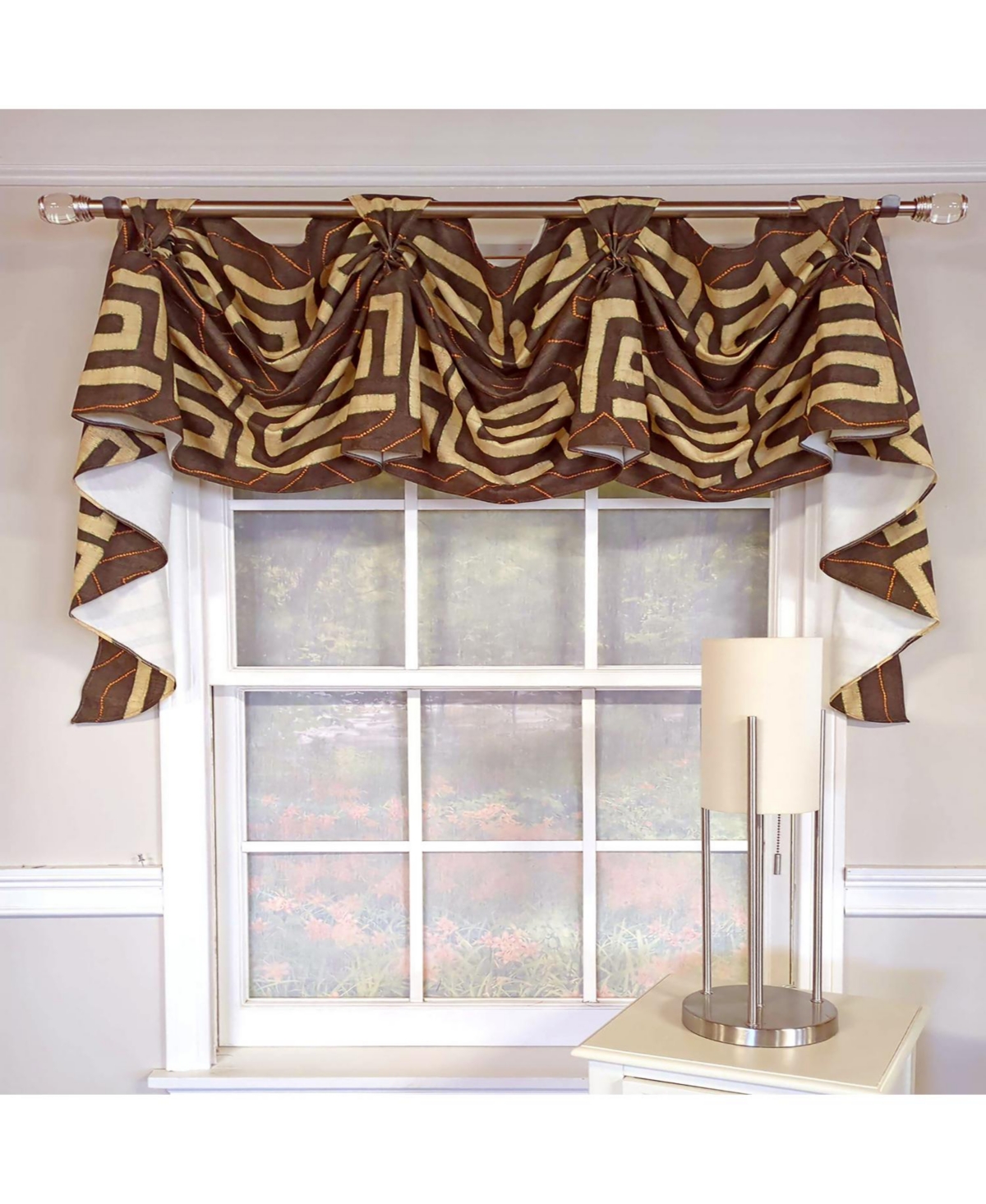 Rlf Home Atahualpa 3-s Victory 100% Cotton Tab Top Swag Window Curtain 54" x 25" Brown