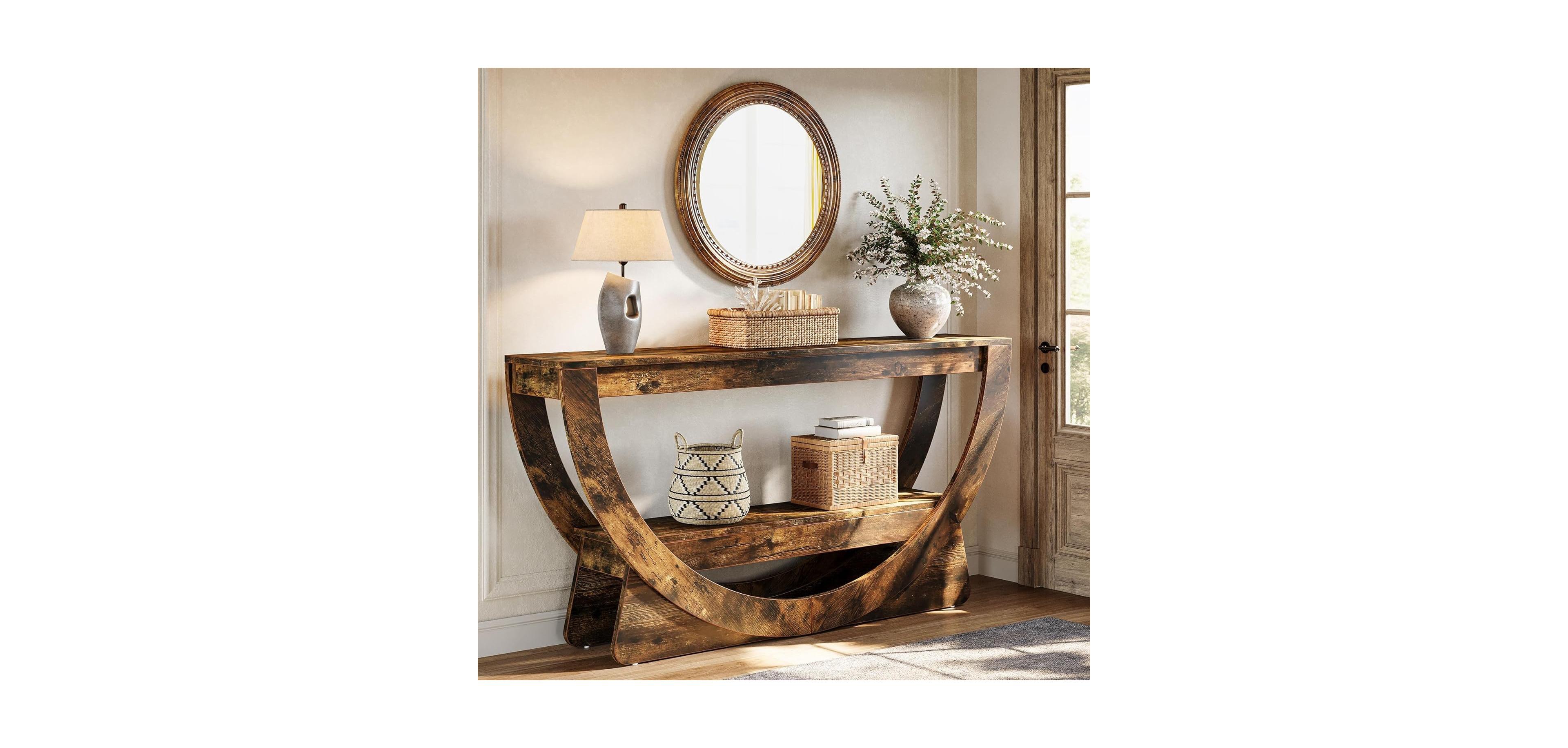 Tribesigns 63-Inch Console Table, Farmhouse 2-Tier Entryway Table with Arched Open Shelf, Narrow Long Sofa Table Behind Couch, Wooden Accent Table