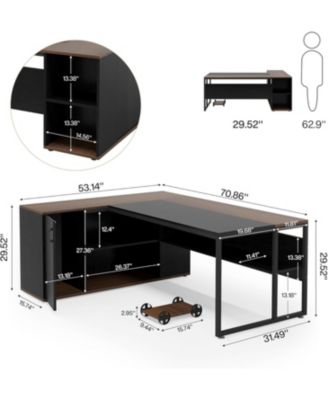 71 inch Executive Desk, L Shaped Desk with Cabinet Storage, Executive Office Desk with Shelves, Business Furniture Workstation