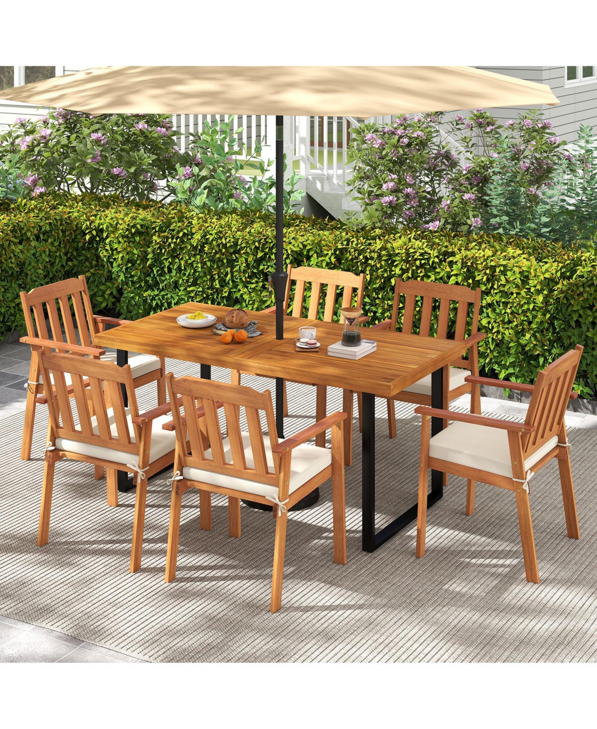 Slickblue Acacia Wood Dining Table for 6 People Wooden Rectangular Table