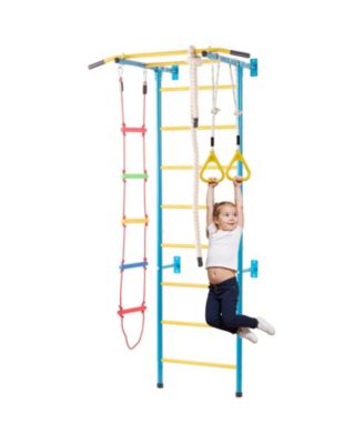 5-in-1 Indoor Jungle Gym, Swedish Ladder Set w/ Pull-Up Bar, Rope Ladder & Rings, 220-Lb Capacity