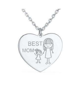 Mother Daughter Stick Figure Words Best Mom Heart Pendant Sterling Silver